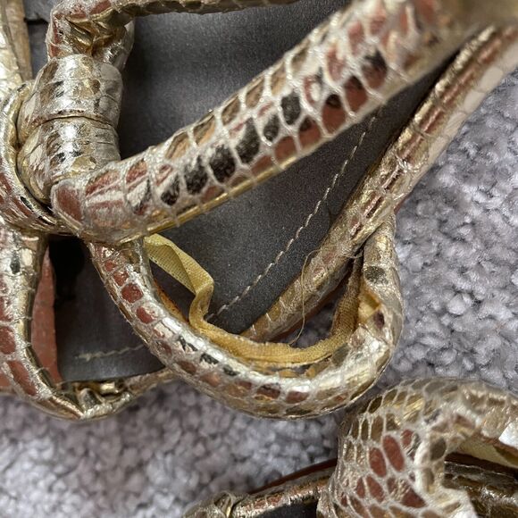 H&M Block Heels Sandals Womens 9 40 Gold Snake Skin Strappy Buckle Party Casual - Picture 7 of 12